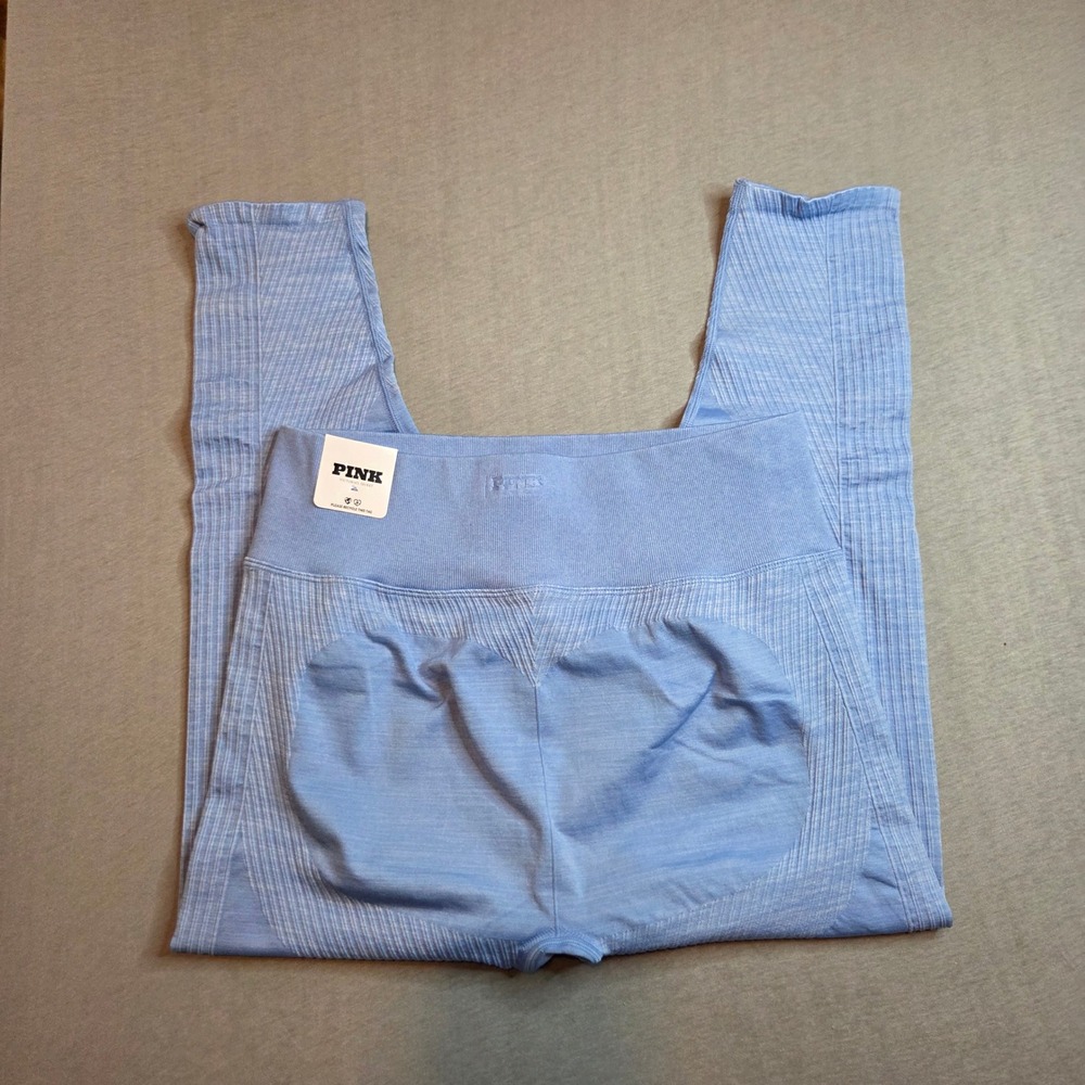 PINK Victoria's Secret Seamless Denim High-Waist Leggings Blue Large Short NWT - Picture 3 of 8
